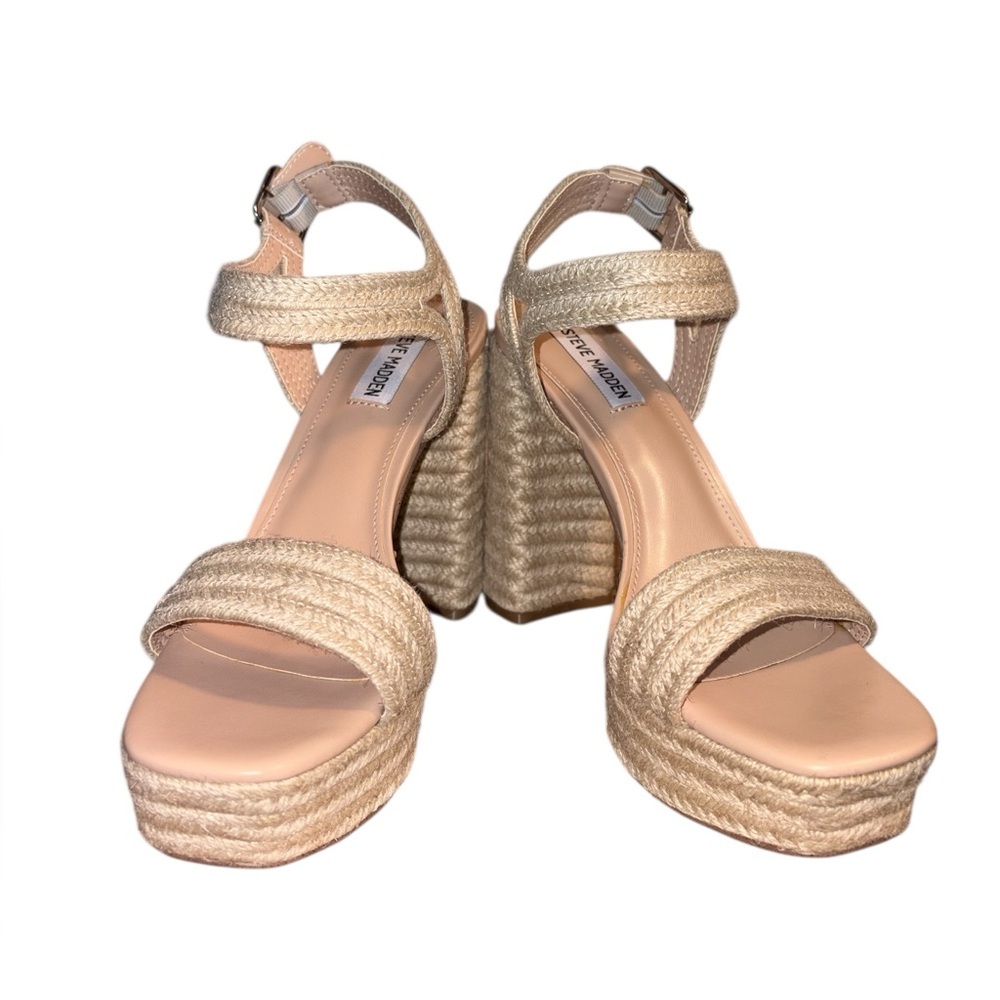 New Steve Madden Women’s Lombardo Woven Open Toe Plat Sandal Natural Sz 9M - Picture 6 of 11